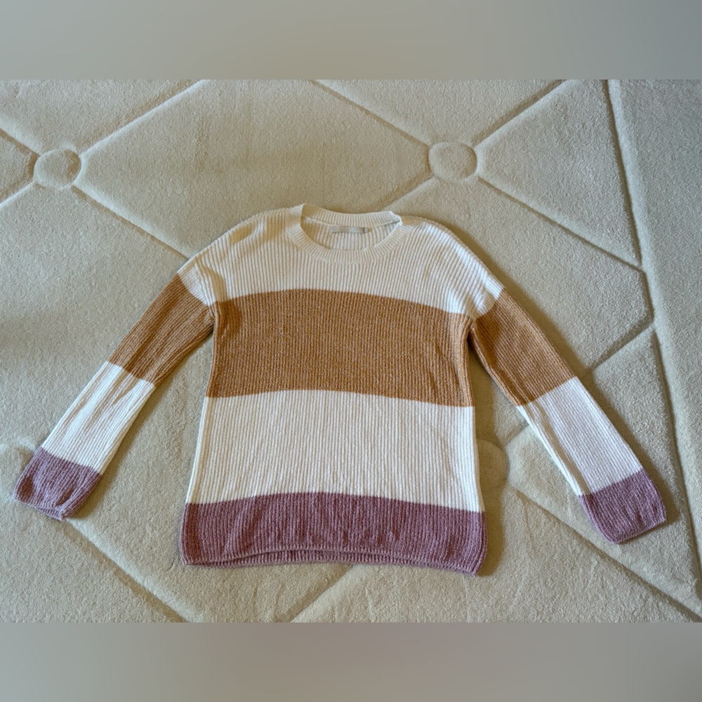Striped Women's Sweater - Pink, White, and Tan